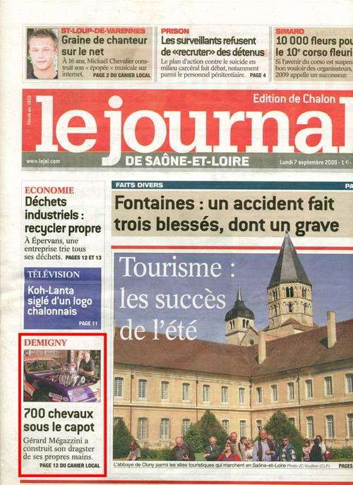 Le Journal de Sane et Loire du 7 Septembre 2009
